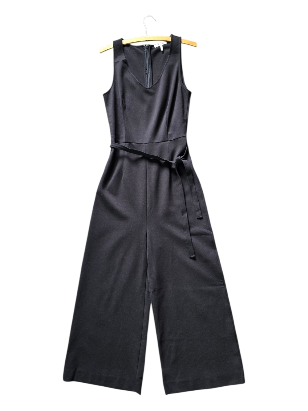 Three Dots Black Stretch Sleeveless Wide-Leg Jumpsuit with Waist Tie